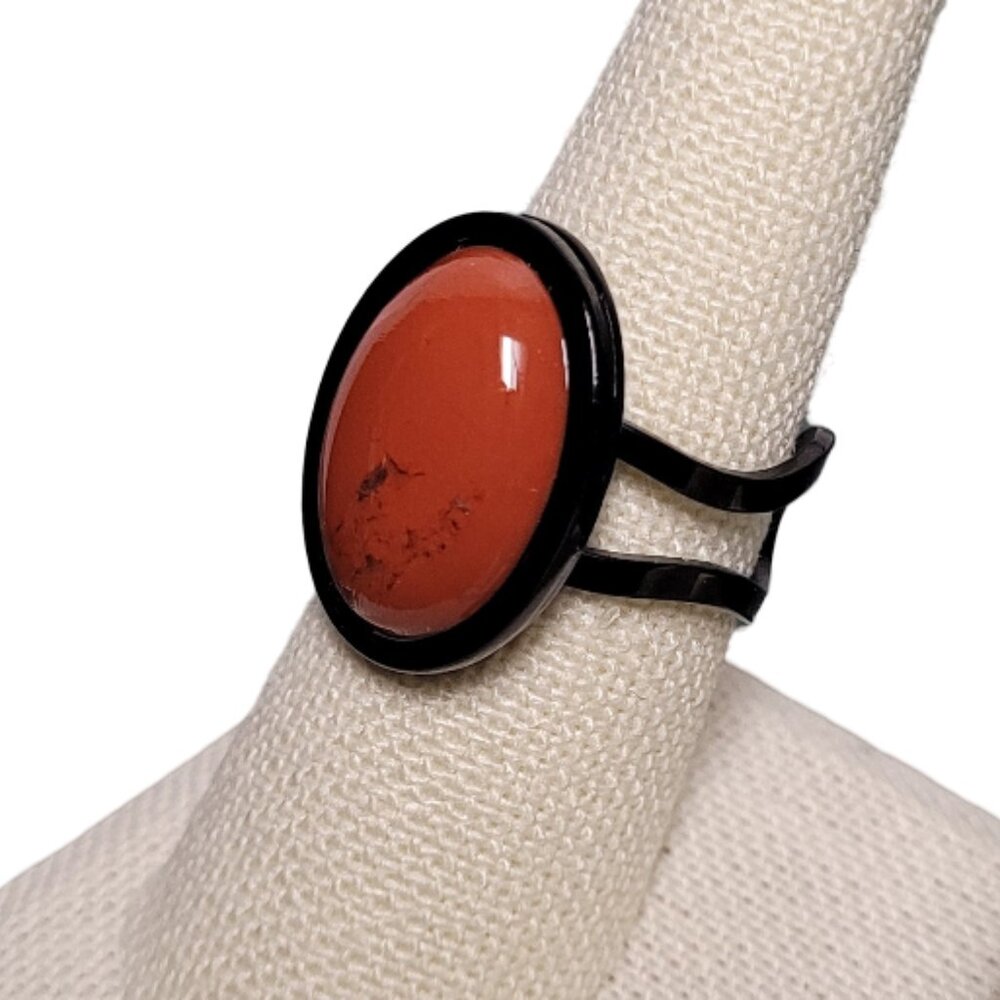Red Jasper Stone Ring on Black Bezel Base Setting NWT Handmade